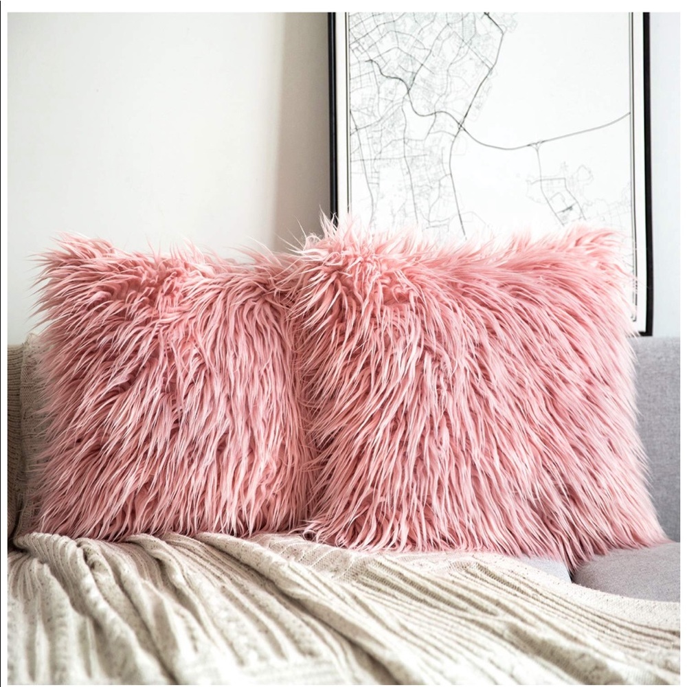 Phantoscope pink fuzzy pillow covers set of 2